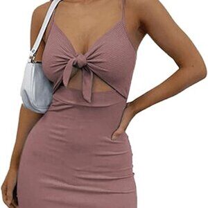 Women's Dusty Pink Bow Tie Cut-Out Bodycon Dress